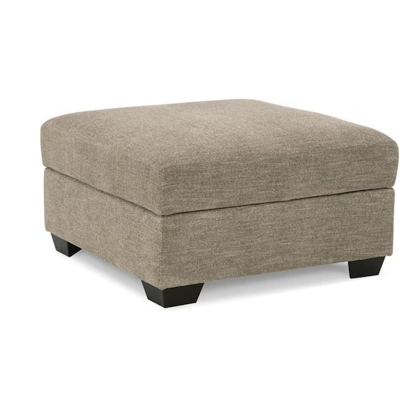Benjara Croi Taupe Gray Fabric Square Storage Ottoman