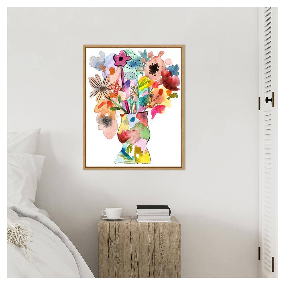 Linear Bouquet II Abstract Floral Canvas Print with Maple Frame