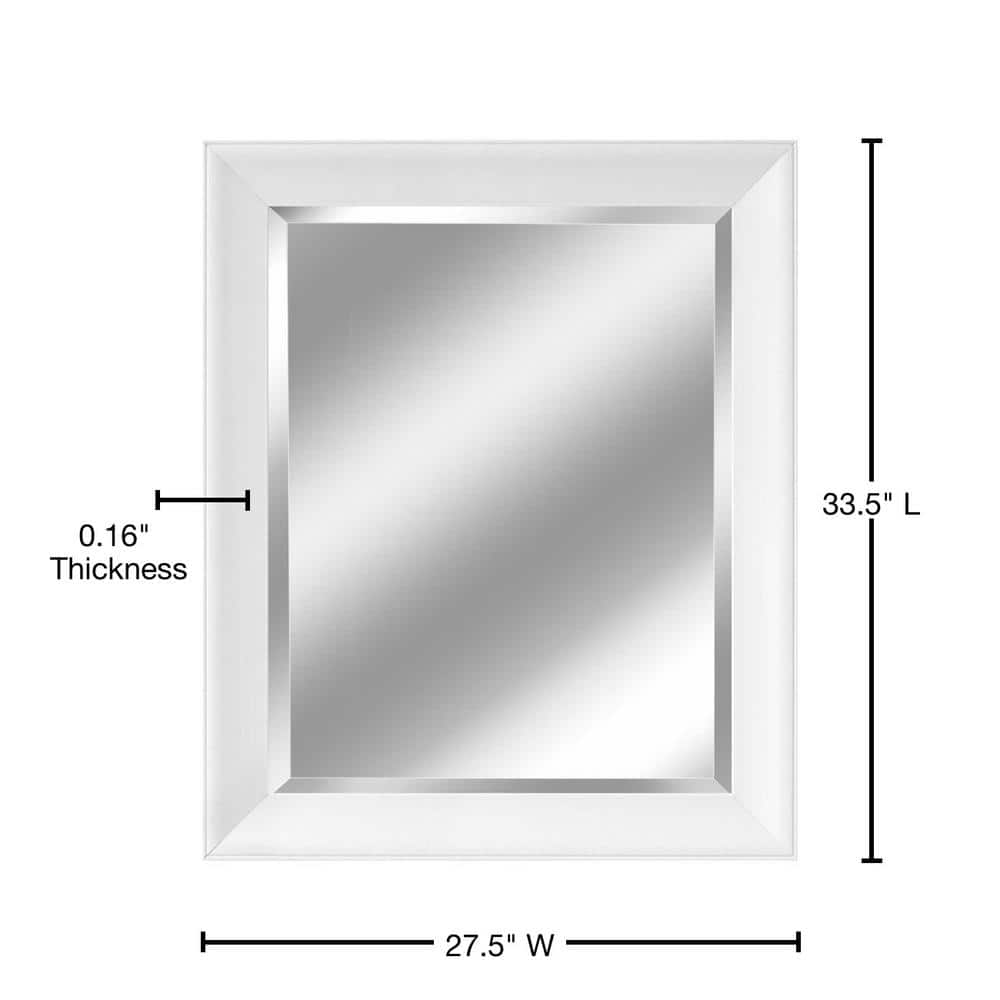 Glossy White Rectangular Beveled Vanity Mirror