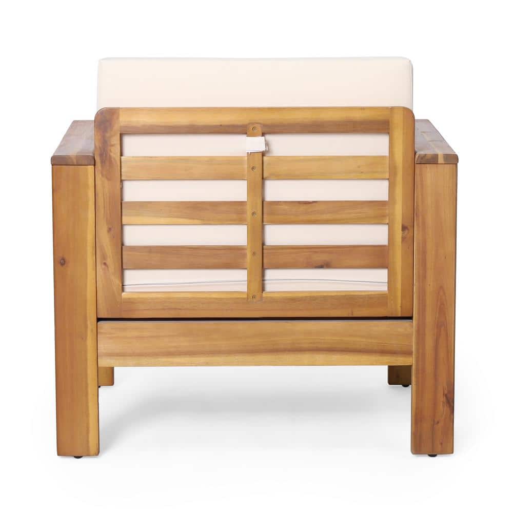 Teak Wood Outdoor Lounge Chair with Cream Cushions