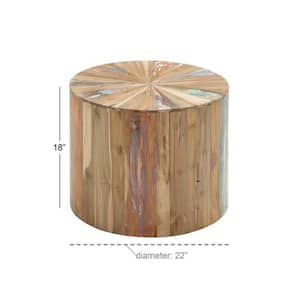 22 in. Brown Handmade Medium Round Wood End Accent Table