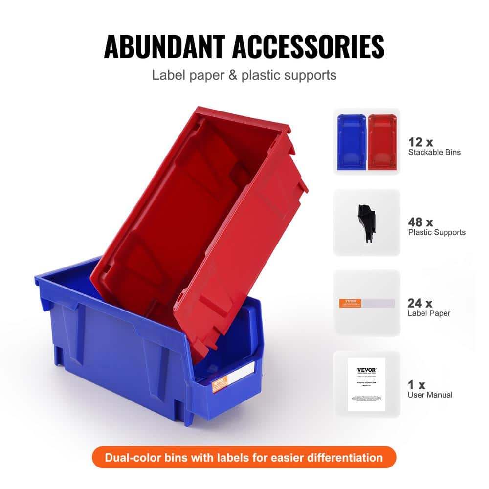 Blue and Red Stackable Plastic Storage Bins for Kids