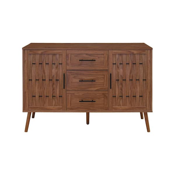 Noble House Tarisyn Walnut Finish 33 in. H Modern 3-drawer 2-door Storage Cabinet with Adjustable Shelves