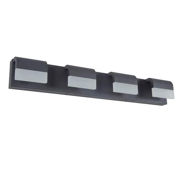 Sunpez 29.9 in. W 4-Lights Black Vanity Lighting Fixture for Bathroom Over Mirror, 6000K, Cool White