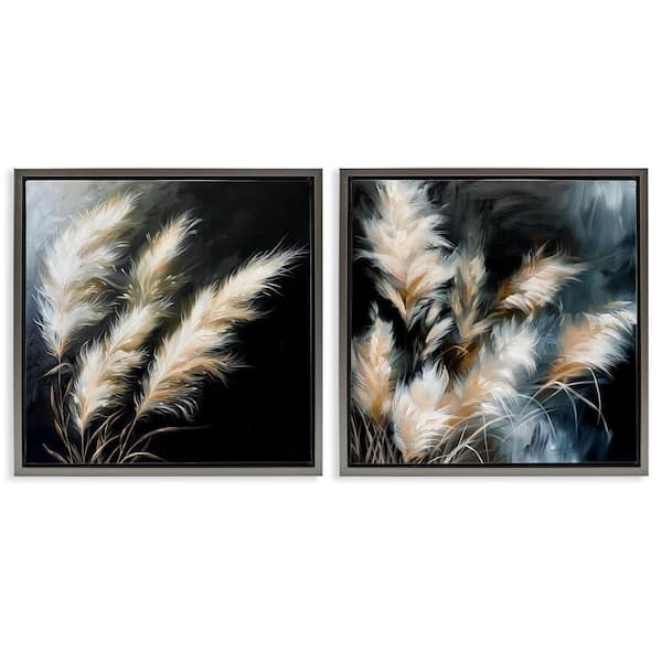 Stupell Industries Windblown Wheat Sprigs by Raymond Powers 2-Pieces Gray Floater Frame Nature Graphic Art Print 25 in. x 25 in.