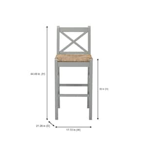 Dorsey Willow Green Wood Bar Stool with Back and Woven Rush Seat
