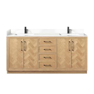 Jakarta 72 in. W. x 22 in. D x 33.9 in. H Double Bath Vanity in Oak Weathering Light Brown Silk White Quartz Stone Top