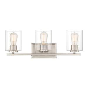 Liam 23 in. 3-Light Satin Platinum Contemporary Vanity with Clear Glass Shades