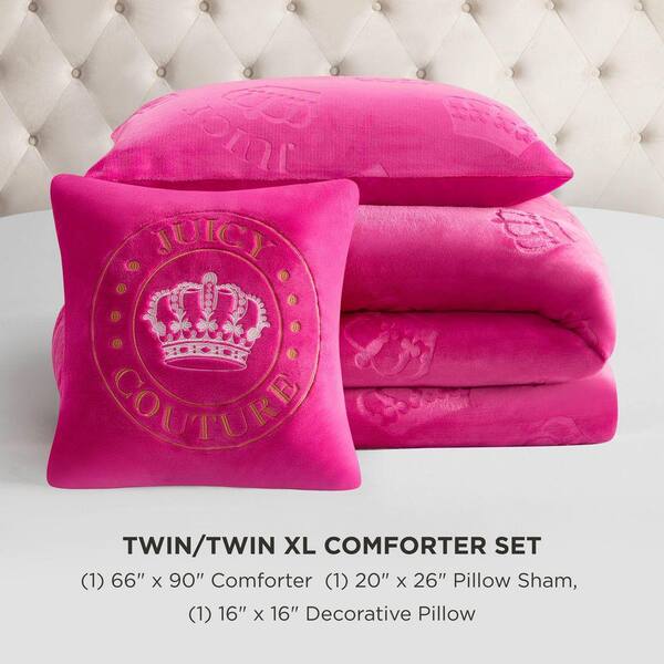 JUICY COUTURE Embossed Plush Crown 3-Piece Hot Pink Damask