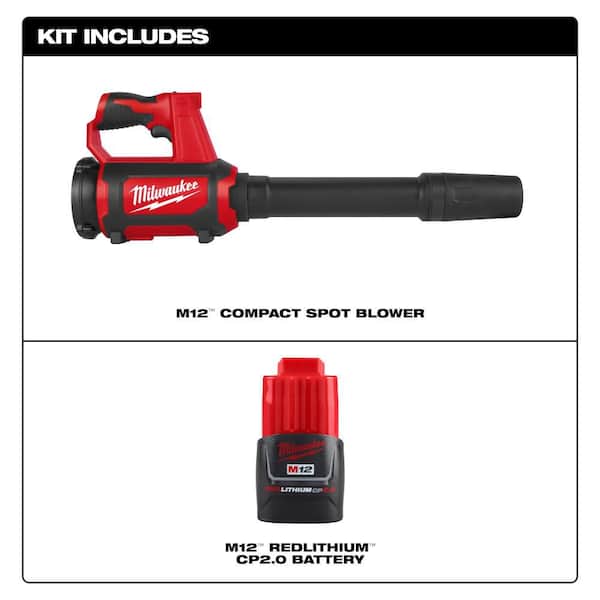 M12 12V Lithium-Ion Cordless Compact Spot Blower with 2.0 Ah Compact Battery Pack