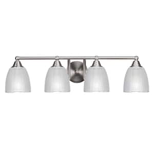 Madison 7.25 in. 4-Light Bath Bar, Brushed Nickel, Clear Ribbed Glass Vanity Light