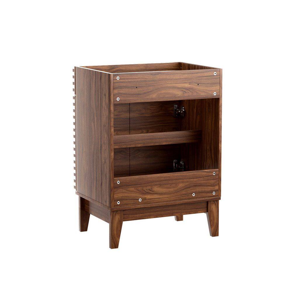 Mid-Century Walnut Freestanding Bathroom Vanity with Storage, MDF Frame, 24 in