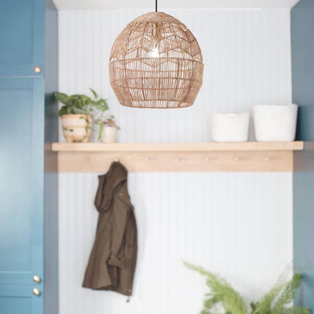 16" Bronze and Hemp LED Bowl Pendant Light