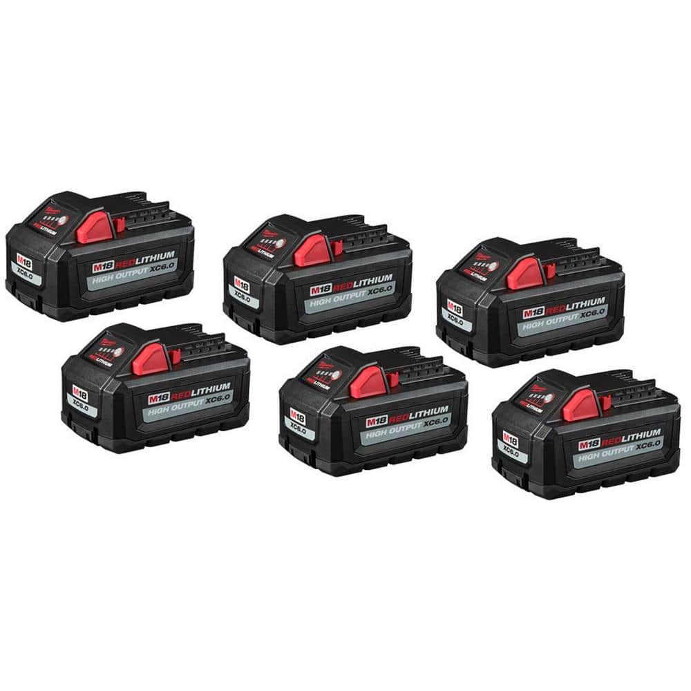 Milwaukee M18 18-Volt Lithium-Ion High Output 6.0Ah Battery Pack (6-Pack) -  48-11-1862-6X