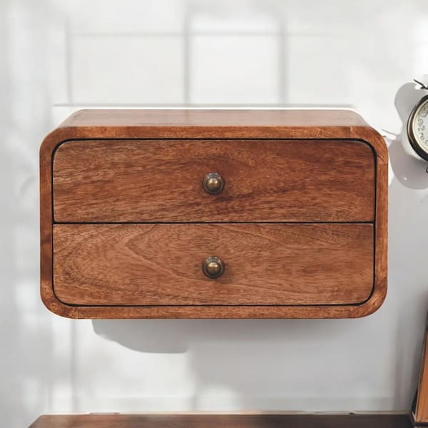 Chad Light Brown 2-Drawer Solid Wood Floating Nightstand