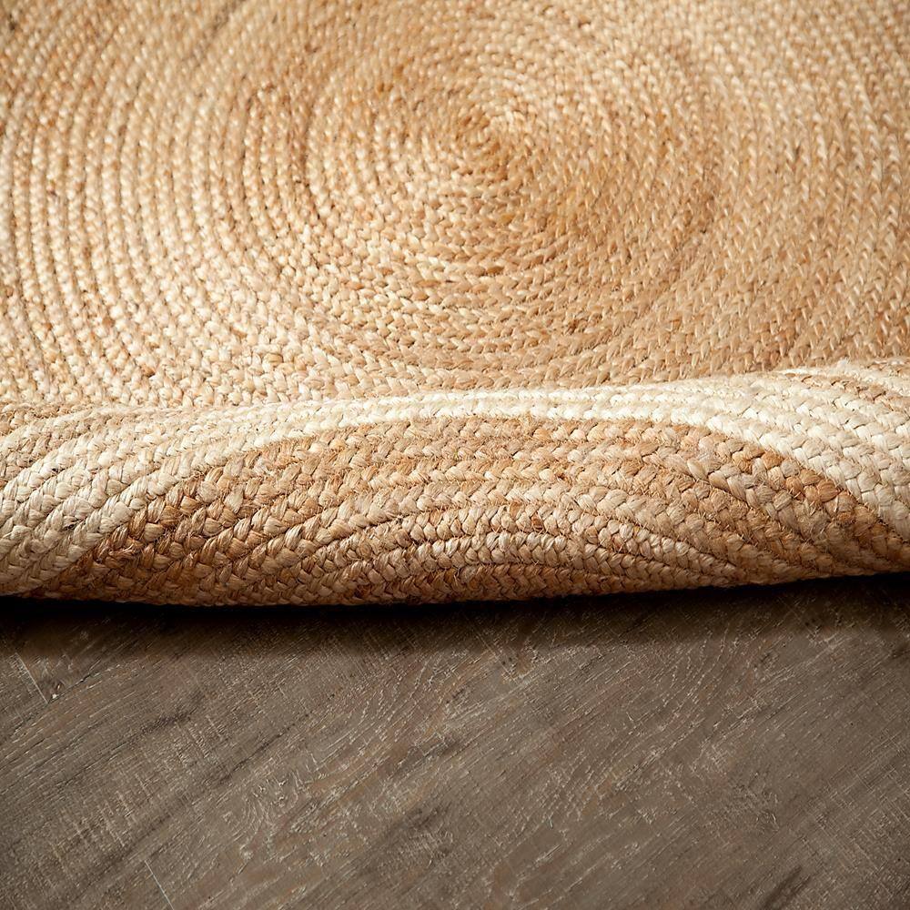 Sunrise Beige Tan Ivory Braided Wool Round Rug, 6' Diameter