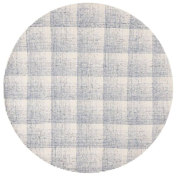 Ebony 6 ft. ft. x 6 ft. Ivory/Blue Check Round Rug