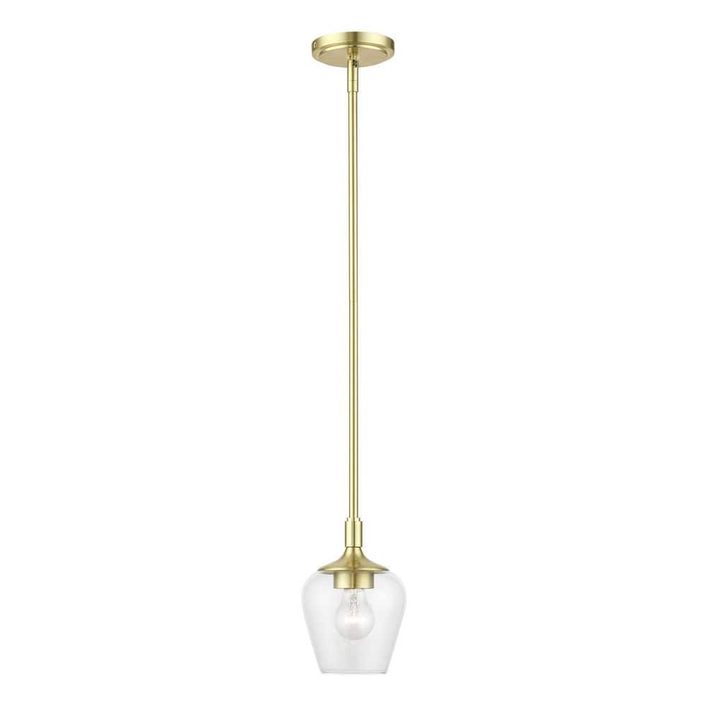 Elegant Transitional Satin Brass 1-Light Pendant with Clear Glass Shade