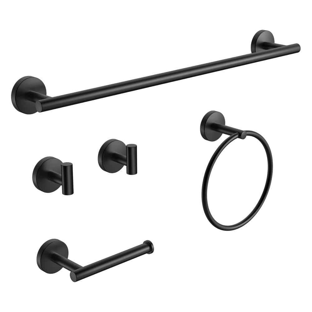 5-Piece Stainless Steel Bath Hardware Set in Matte Black with Towel Rack, Towel Hook, Toilet Paper Holder price history on PriceWatchPro