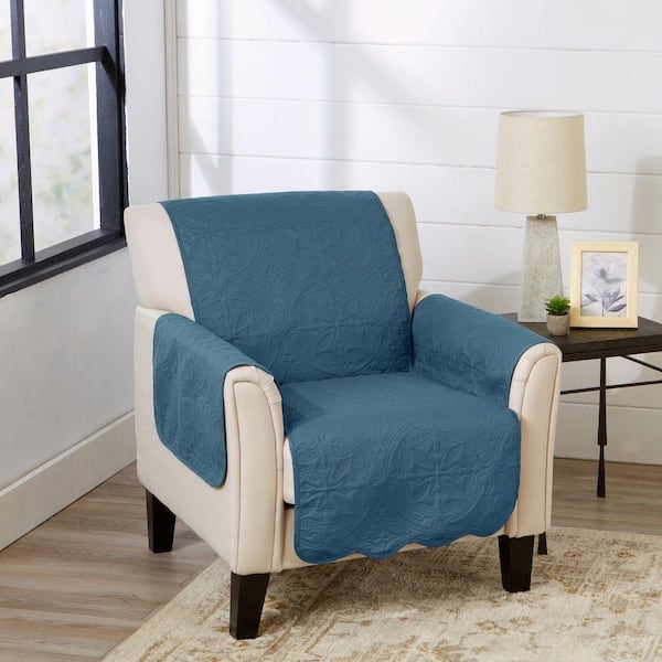 Smoke Blue / Ivory Reversible Microfiber Chair Furniture Protector