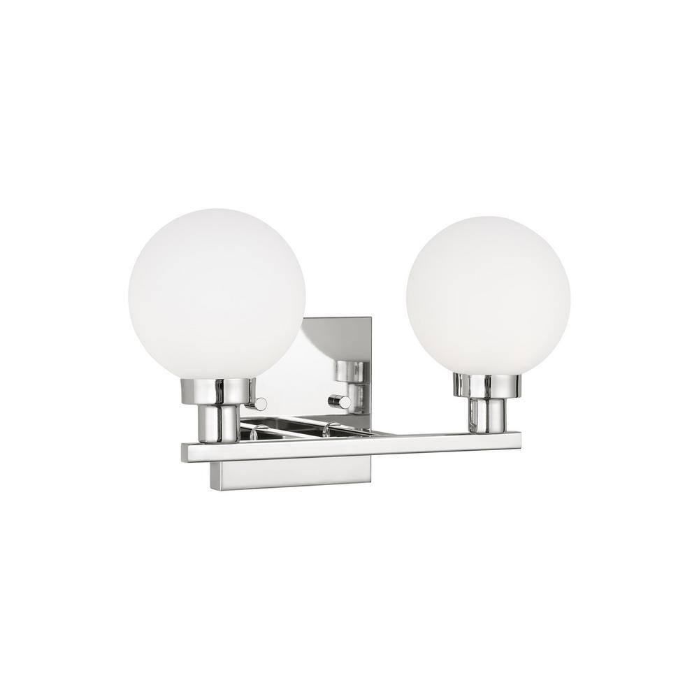 Clybourn Chrome 2-Light Vanity Fixture with Milk Glass Shade