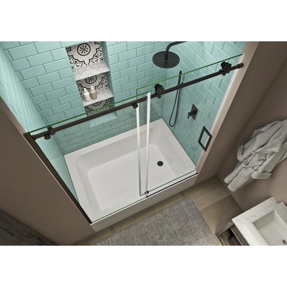Coraline XL Matte Black Frameless Sliding Tub Door with Clear Glass