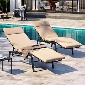 Adjustable Metal Outdoor Chaise Lounge with Beige Cushions (Set of 2)