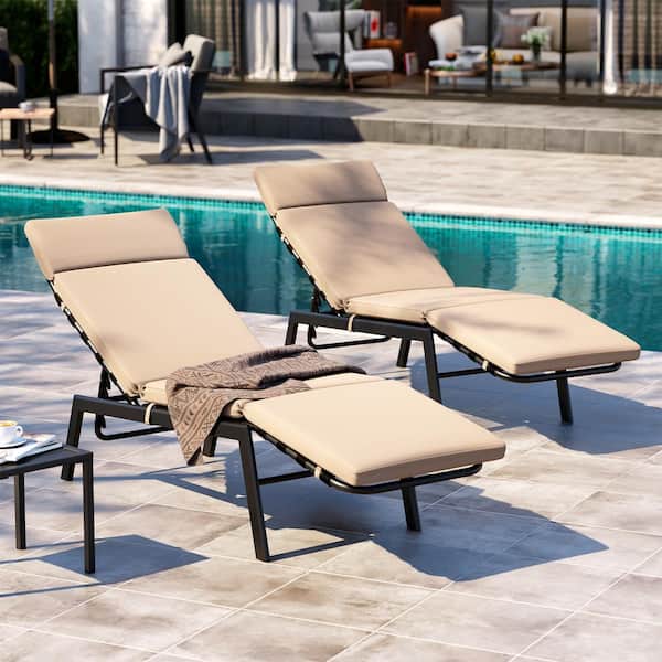 Crestlive Products Adjustable Metal Outdoor Chaise Lounge with Beige Cushions (Set of 2)