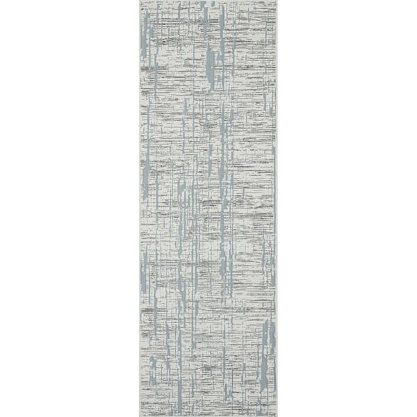 Tayse Rugs Breeze Stripe Blue 2 ft. x 8 ft. Indoor/Outdoor Runner Rug
