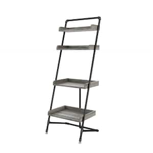 Kasia 71 in. H Vintage Gray MDF 4-Shelf Leaning Accent Bookcase With Leveling Feet