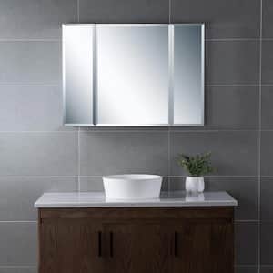 36 in. W x 26 in. H Rectangular Silver Aluminum Surface Mount 3 Doors Bathroom Medicine Cabinet with Mirror