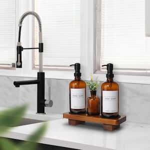 Wudkey 2-Piece Black Kitchen Soap Dispenser Set with Wood Riser Tray ...