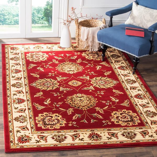 Lyndhurst Red/Ivory 4 ft. x 6 ft. Border Floral Geometric Area Rug