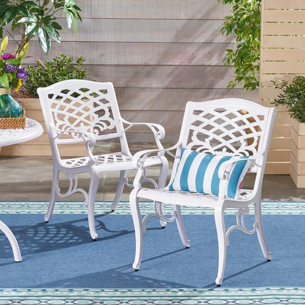Phoenix White Armed Aluminum Outdoor Patio Dining Chair (2-Pack)