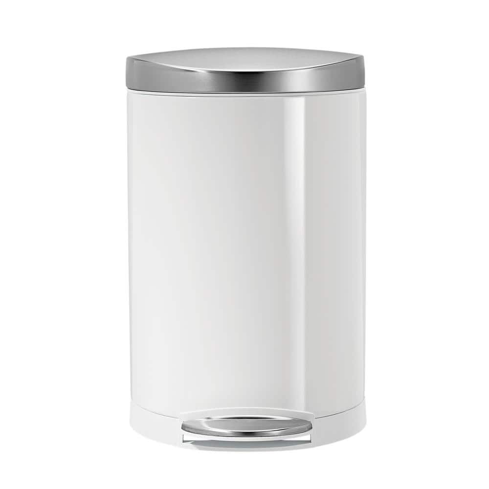 White Stainless Steel Semi-Round Step Trash Can with Pedal