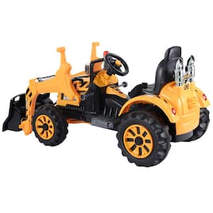 10.5 in. Electric Kids Ride On Toy Car Excavator Truck Digger Scooter with Front Loader Yellow