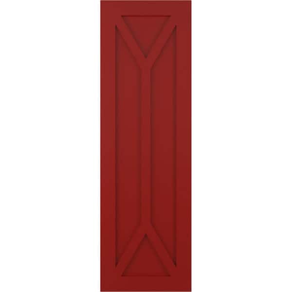 Ekena Millwork 15 in. x 32 in. PVC True Fit San Carlos Mission Style Fixed Mount Flat Panel Shutters Pair in Fire Red
