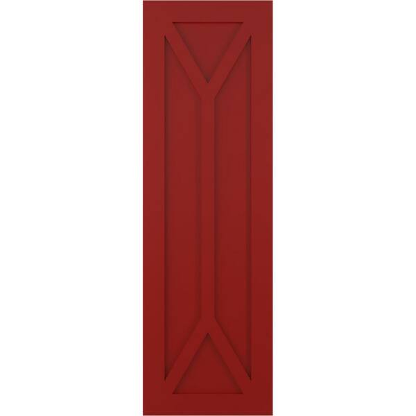Ekena Millwork 18 in. x 72 in. True Fit Flat Panel PVC San Carlos Mission Style Fixed Mount Shutters Pair in Fire Red