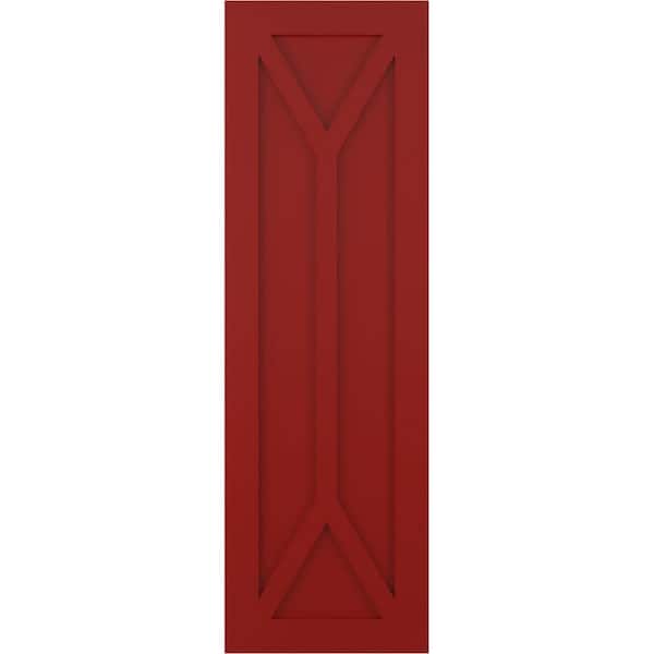 Ekena Millwork 18 in. x 77 in. PVC True Fit San Carlos Mission Style Fixed Mount Flat Panel Shutters Pair in Fire Red