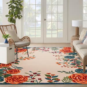Aloha Ivory Multicolor 10 ft. x 14 ft. Floral Contemporary Indoor/Outdoor Area Rug