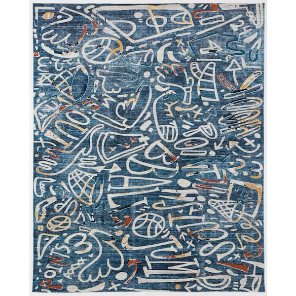 Sportsglyphs Blue 6 ft. x 8 ft. Abstract Area Rug