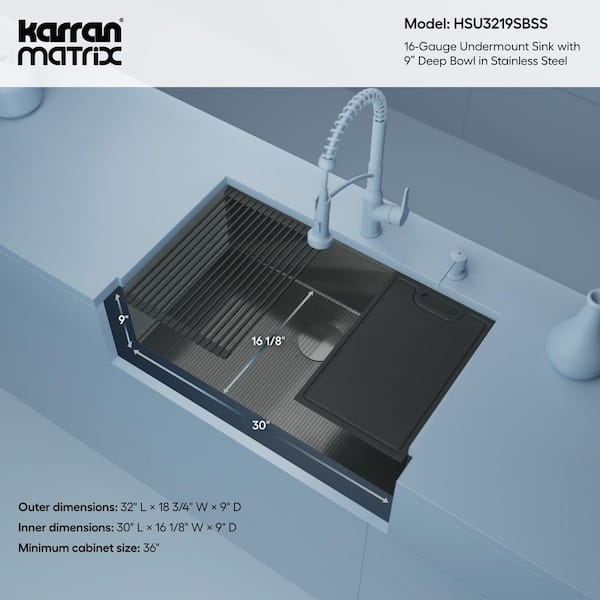 Karran Matrix 32 in. Undermount Single Bowl 16-Gauge Stainless