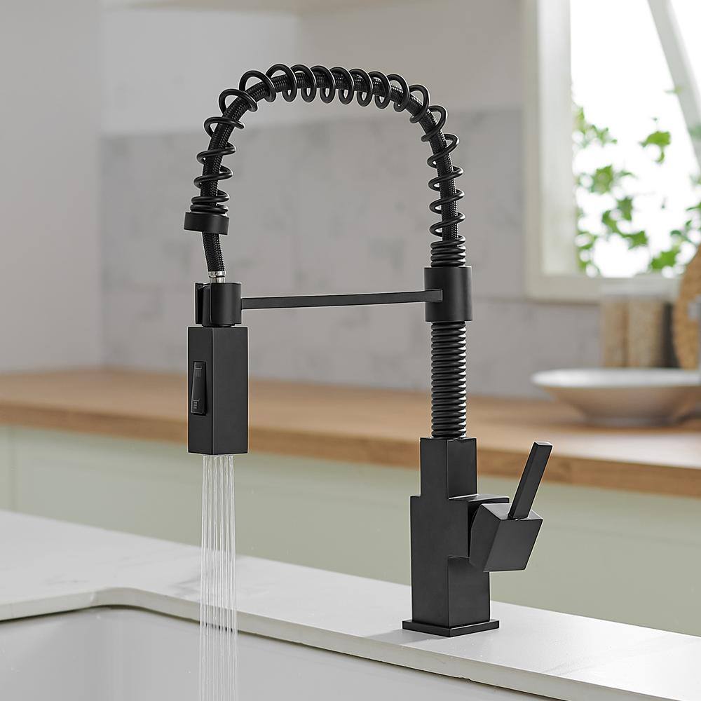 Matte Black Brass Single Handle Pull Down Kitchen Faucet