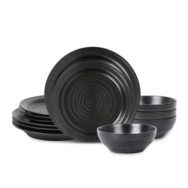 STONE LAIN Orbit 12-Piece Charcoal Stoneware Dinnerware Set (Service for 4)