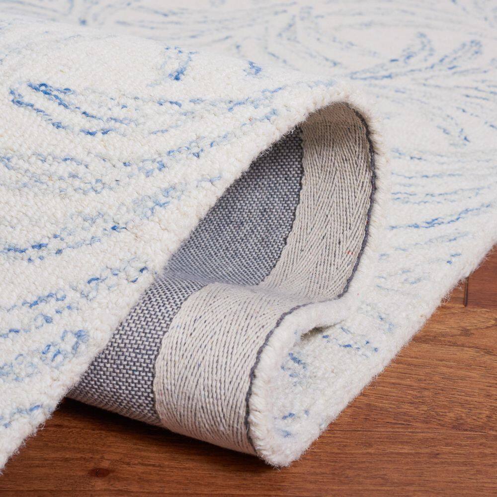 Ivory and Blue Handmade Tufted Wool Silk Area Rug 3' x 5'