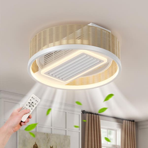 Yardreeze 20 in. LED Indoor Natural Wood Wash Modern Enclosed Caged Ceiling Fan with Remote Control and 6 Gear Wind Speed