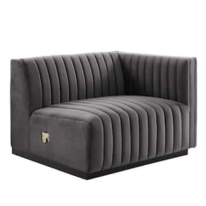 Conjure Gray Channel Tufted Performance Velvet Right-Arm Chair