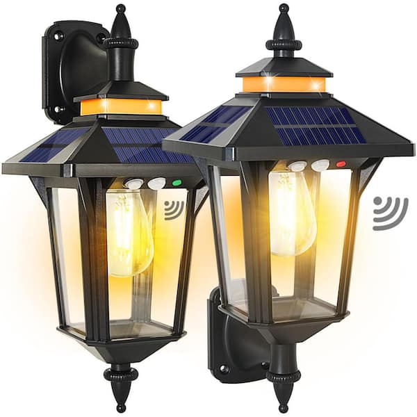 2-Pack Solar Wall Lantern Lights Outdoor, Motion Sensor Wall Sconce Garden Stake