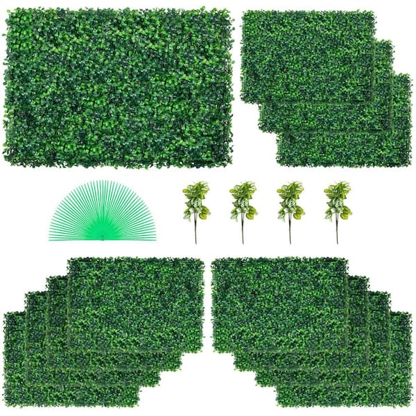 VEVOR 24 in. x 16 in. x 1.6 in. Artificial Boxwood Panels Wall Panels Grass Backdrop Wall Hedge Screen Vinyl Garden Fence