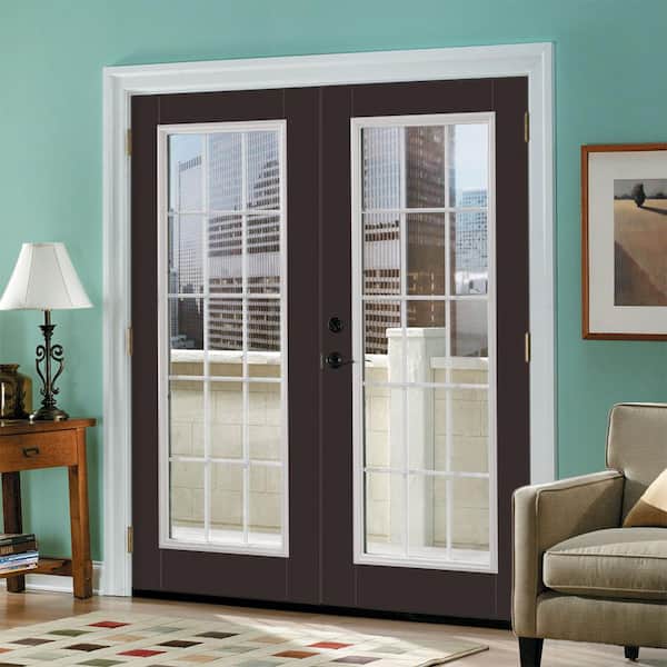 Prehung 15 Lite Primed Smooth Fiberglass Patio Door with Brickmold
